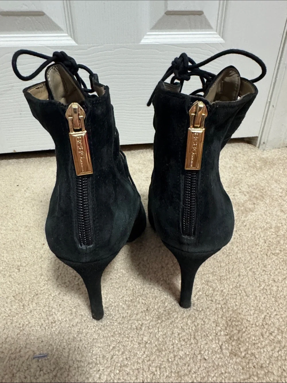 BCBGeneration Black Suede Lace-Up Ankle Booties